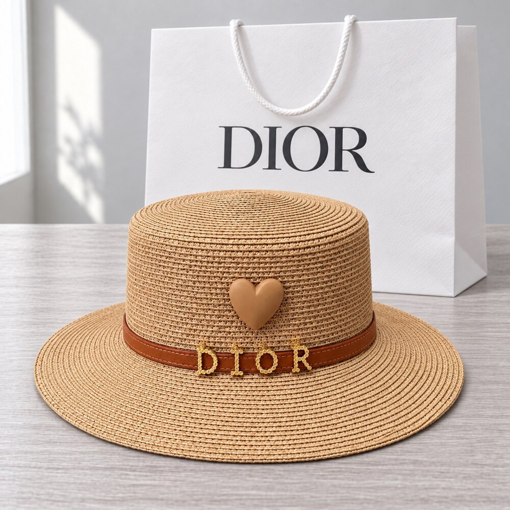 Dior Beige Heart Straw Sun Hat